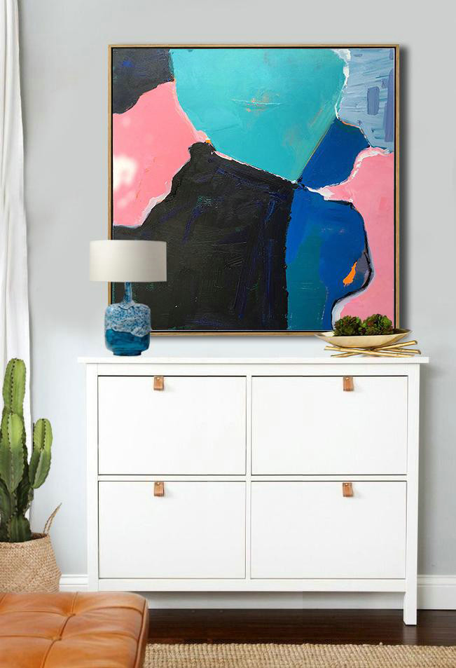 Extra Large 72" Acrylic Painting,Oversized Palette Knife Painting Contemporary Art On Canvas,Large Living Room Decor,Black,Pink,Light Green,Blue.etc